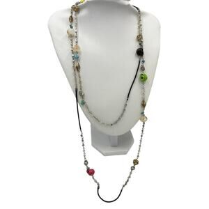 Silver Tone Black‎ Cord
Multicolor Skull Mixed Media Edgy Gothic Necklace
